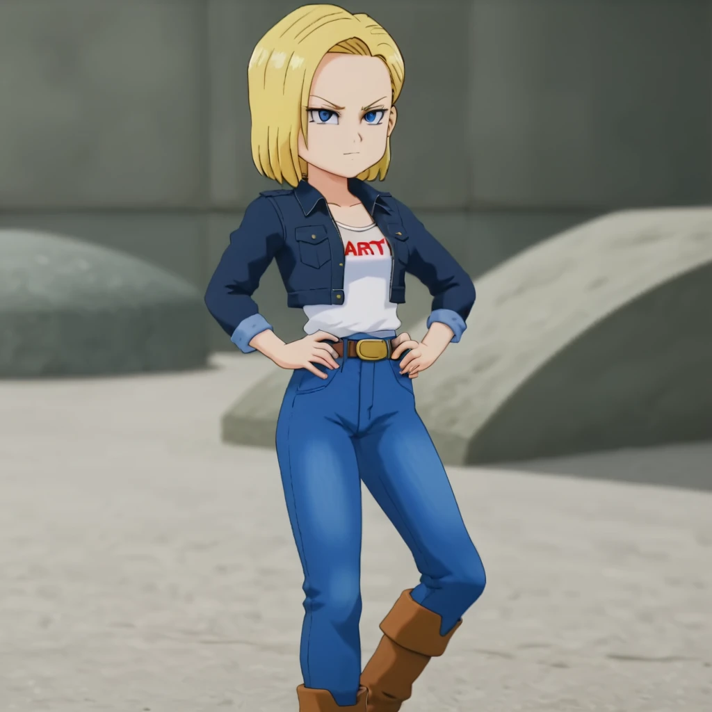 anime screencap in mnst artstyle, (android 18):3.0, hd, 4k, high-quality in the style of akira toriyama