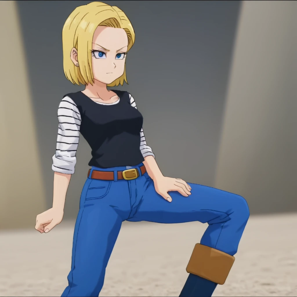 anime screencap in mnst artstyle, (android 18):3.0, hd, 4k, high-quality in the style of akira toriyama