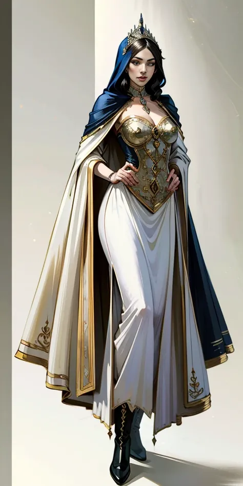 full body of a woman in a dress with a veil, feet together, standing feet together, militar boots, beautiful fantasy maiden slave warrior, beautiful fantasy art portrait, fantasy victorian art, medieval fantasy art, beautiful and elegant queen Roxxane, por...