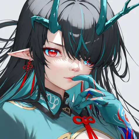 anime girl with horns and blue eyes with red eyes, detailed digital anime art, onmyoji portrait, clean detailed anime art, keqing from genshin impact, detailed anime art, detailed anime character art, digital anime illustration, demon anime girl, digital a...