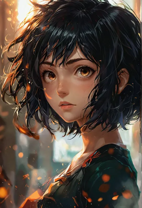 My hero academia, cute female with , short black hair and brown eyes