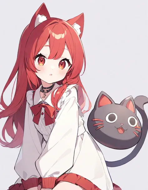 cute, , red long hair, outfit random, cute look
,neko ears and neko tail