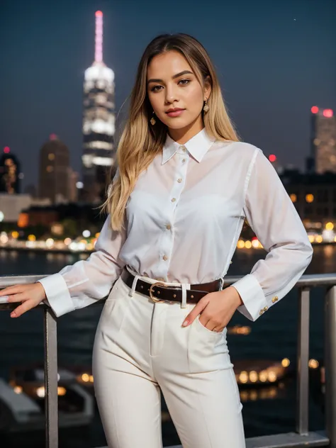 beautiful photograph of a smart looking 1girl, solo, wearing a crisp, white collared shirt, fine fabric emphasis, perfectly defi...