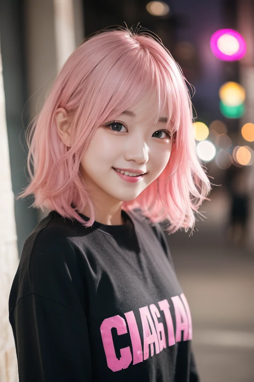 (spread pussy:1.3),(Pink Hair :1.3),Studio Light, Depth of written boundary, thin, cute顔, smile, Beautiful details in the eyes, 19 year old Japanese, cute, voluminous curled hair, Plaza, casual