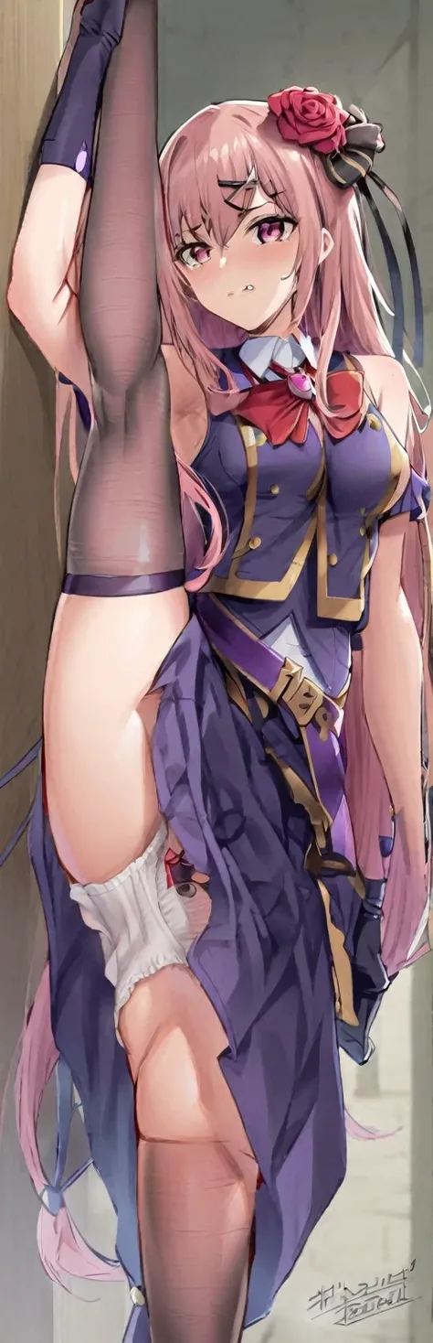 (head of&#39;artwork, best quality:1.2), 1fille, bare,debout_diviser, 
yuuki mikan, Longhaire，noir sleeveless short vest，Jupe rose，noir hentai hentai hentai feet feet feet