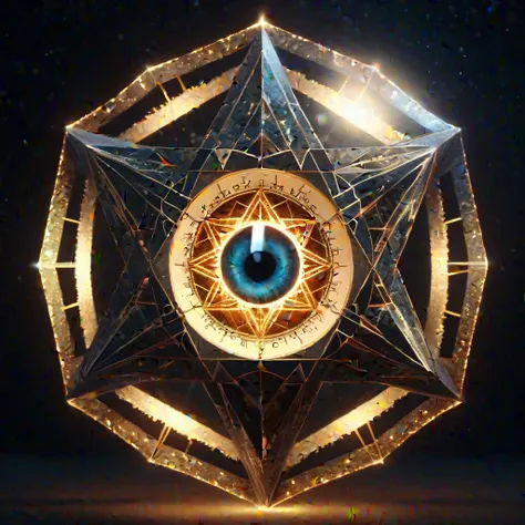 ((Eye of Truth)),Transfiguration Wheel, Represents the sacred geometry of the icosahedron, 4K, Cinematic, Volumetric lighting, Magic