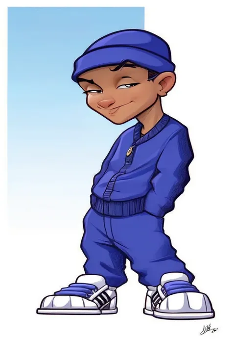 a cartoon boy in a blue outfit and hat standing, in cartoon style, cartoon artworkstyle, caricature, it&#39;s going to fuck anime style, cartoon artwork, cartoon style illustration, !!full - length portrait!!, cartoon artwork style, estilo caricaturel, ful...