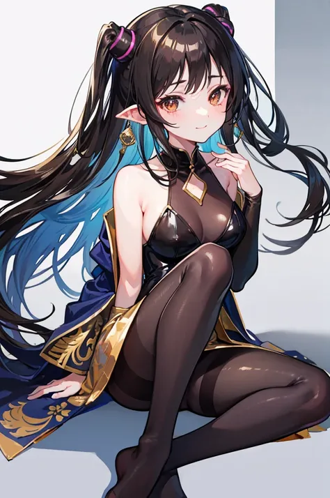 Highest quality　Highest quality　Draw a face carefully　High-definition anime-style face　Super Glowing Skin　Long black hair　Brown leotard　Golden pantyhose　Succubus　lure　smile　Show the soles of your feet　Close up of the soles of the feet