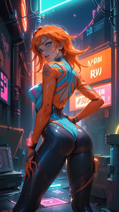 (rear view, backside view),(The best quality,A high resolution,Ultra - detailed,actual)、(mirai ciborg :1.4) , cyberpunk、big glutes、kneel down、Electronic visor attached to the face of a 12-year-old girl with emphasis on the buttockinifalda mostrando bragas ...