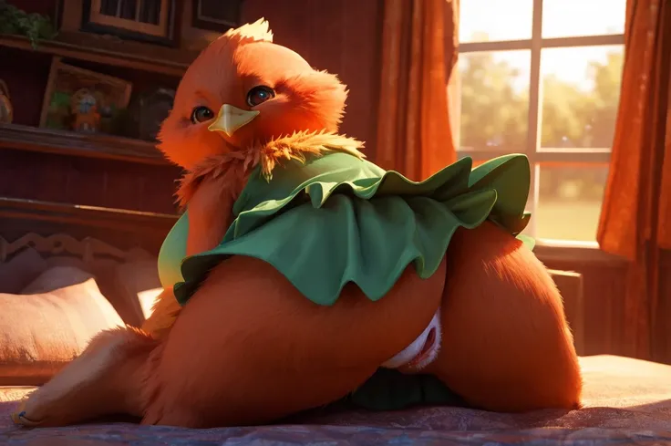 Female,Bird,Torchic background, (cinematic lighting:1.1), (perfect focus:1.1), 8k hd, (detailed eyes:1.2),depth of field, bokeh, subsurface scattering, perfect breasts, wide ,((deltarune ralsei with short skirt showing sexy thighs  , posing sexy)),bright c...