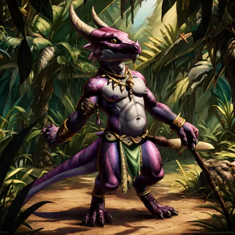 kobold, scalie, solo, black skin, anthro, male, kobold male, men, flat chested, flat breasts, horns, tribal tattoos, womb tattoo...