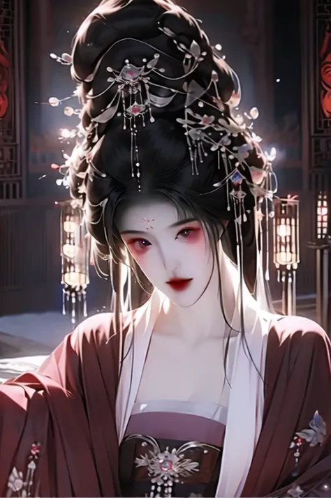 black hair, immortal cultivation, royal sister, white robe, hime cut, hair scrunchie, romanticism, gothic art, ray tracing, cine...