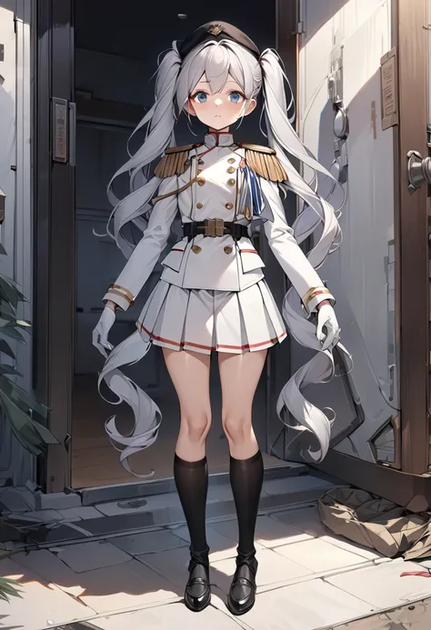 One young beautiful woman,(Highest quality,Extremely detailed depiction,Incredibly absurd high resolution,Anatomically accurate depiction), solo focus, (full body shot:1.1), (kashima /(kancolle/):1.2),Pleated skirt,Black knee-high socks,Blue Eyes,Loosely w...