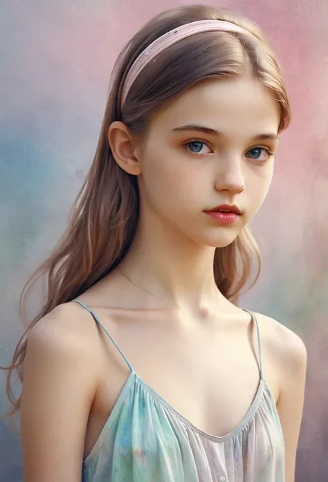 (кинематографическое фfromо:1.3) from (фfromо до бедер:1.3),(skinny:1.3) beautiful 12 year old girl, (complex brown hair), высок...