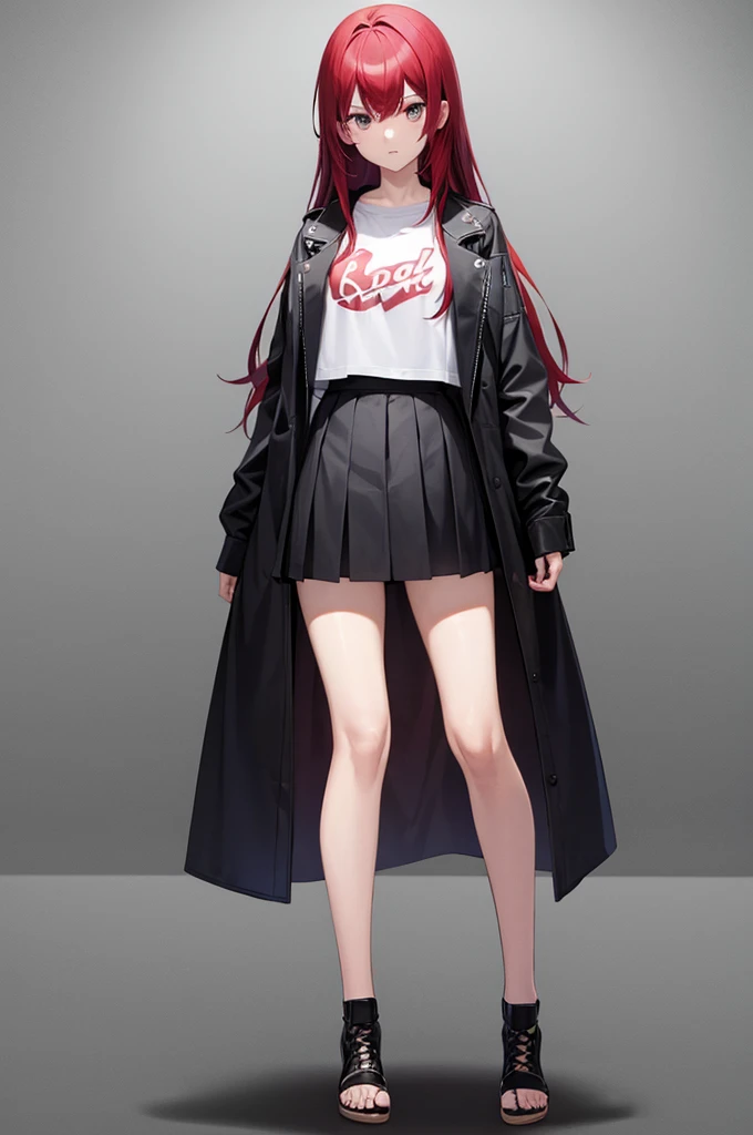 best quality, 1girl, cool, black on the outside of the hair red hair inside, standing, fullbody, toe