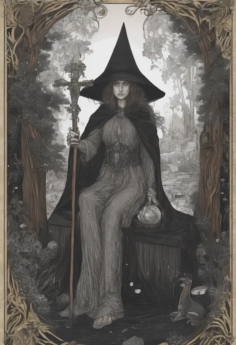 The hermit (TAROT) full details, realistic, magical style (witch theme) glitter details