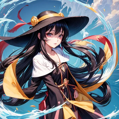 Long black hair anime girl wearing a straw hat, Anime style 4k, Beautiful anime portrait, Anime cute art style, Anime Art Wallpaper 4K, Anime Art Wallpaper 4K, High-quality anime art style, Anime style portrait, Gu Weiss, artwork in the style of Gu Weiss, ...