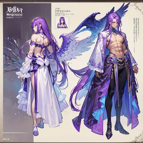 (Masterpiece, best quality), detailed, 1 man, ((character concept art)), ((character design sheet, same character, front, side, back)), full body, body complete, 1 Male angel, 1 Man angel, Detailed face, character design sheet，full bodyesbian, Highly detai...