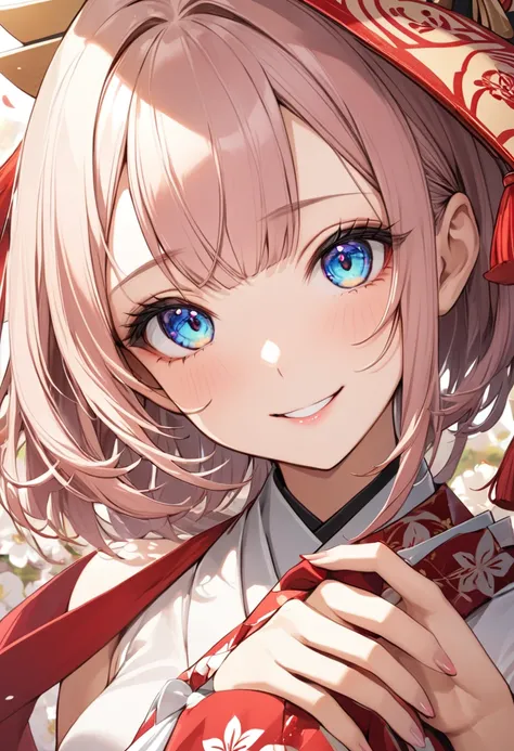 ( best quality:1.2), 1 Girl only,((hanafuda)),big smiling, Exquisite makeup, Exquisite eyes, Eye detail,forehead