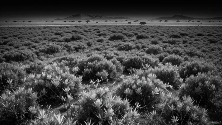 Cerrado vegetation in black and white 