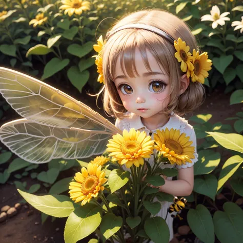 cute little bee girl flower transparent wings