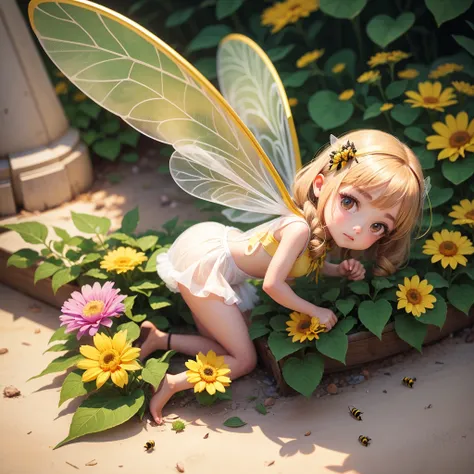 cute little bee girl flower transparent wings