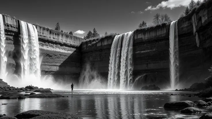 Large waterfalls in black and white 