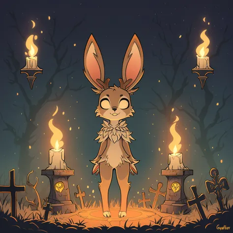 a jackalope with the bones on the outside in graveyard art style
