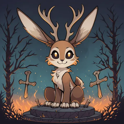 a jackalope with the bones on the outside in graveyard art style