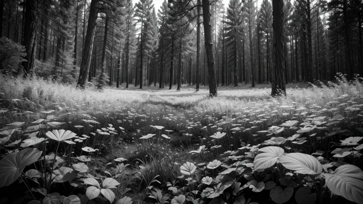 Undergrowth in the USA in black and white 