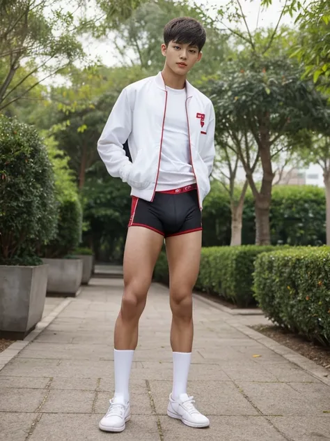 16 years old teenagers , very young , light-skin , wearing an dark red sexy underwear, tmasterpiece，k hd，the feet，Transparent sports vest，semi transparent，black long socks，The barefoot , red colour , handsome and cute , extreme cute boy , white skin , dark...