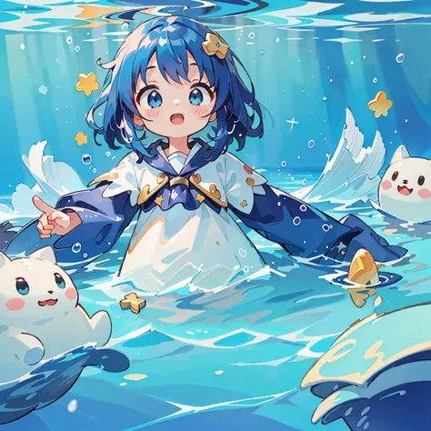 1girl,Little、cute、(((Highest quality、Masterpiece、Official Art、Dynamic composition、Super detailed)))、Little、Swimming underwater、