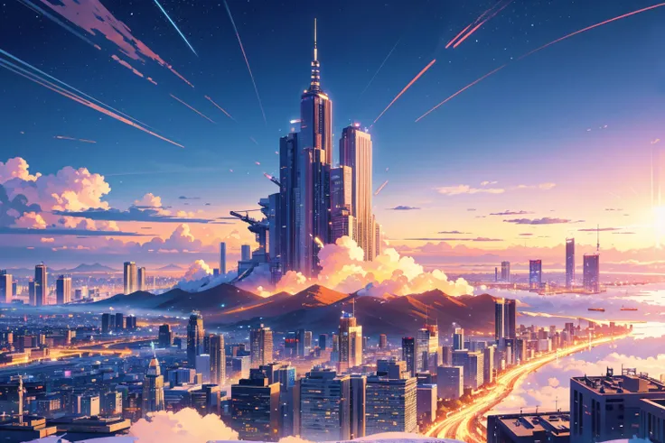 (illustration : 1.0), grand element, realistic light, HD details, Masterpiece, best quality best, (8k wallpapers that include highly detailed CGs.) , sky, Within Tokyo city