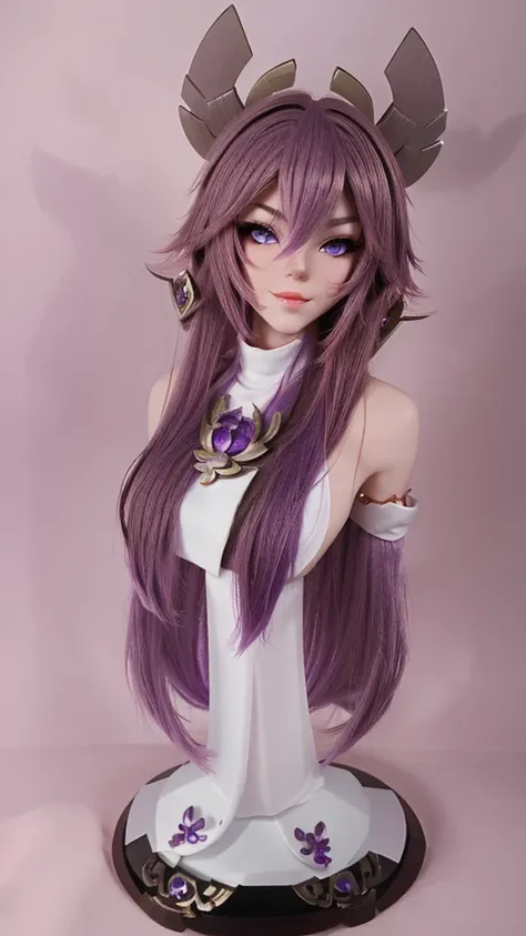 Young woman, Amethyst gem hair, purple lynx ears, purple lynx tail, large bust,