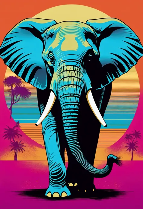 An elephant, discreet colors, vector design, vintage colors, symbolism, synthwave:: t-shirt vector, centered composition, graphic design, light background::2 mockup::-2 --upbeta --ar 1:1