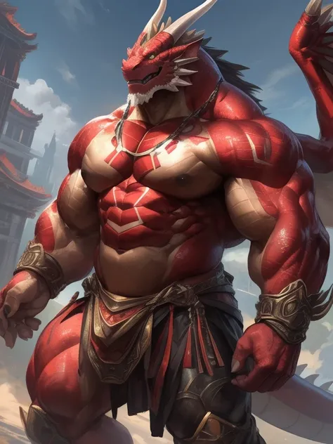 by lindong, lucusold, lanxus, a man with huge muscle,muscle god,loong,((loong)), furry loong wearing ((daily clothes )),the twelve Chinese zodiac signs, ((muscular, eightpack)), marvelous smile , look at the auidence,thick,sexy,nsfw, lowres, giant and musc...