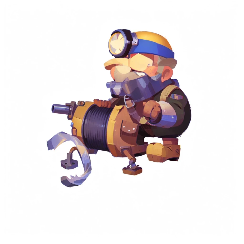 cartoon image of a man with a pipeline and a wren, pepe the miner, engineer, mechanical, muscular female gnome engineer, Mini Gun, Unreal No, mining, Heavy weapons guy, Landmines, Farmers, steampunk engineer, old charismatic mechanical, Tinkerer, Fisherman...