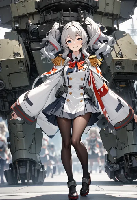 One young beautiful woman,(Highest quality,Extremely detailed depiction,Incredibly absurd high resolution,Anatomically accurate depiction), solo focus, (full body shot:1.1), (kashima /(kancolle/):1.5),Black pleated skirt,Black knee-high socks,Blue Eyes,Loo...