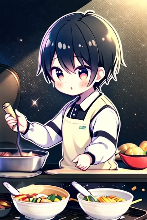 1boy，black color hair，high high quality,cooking,