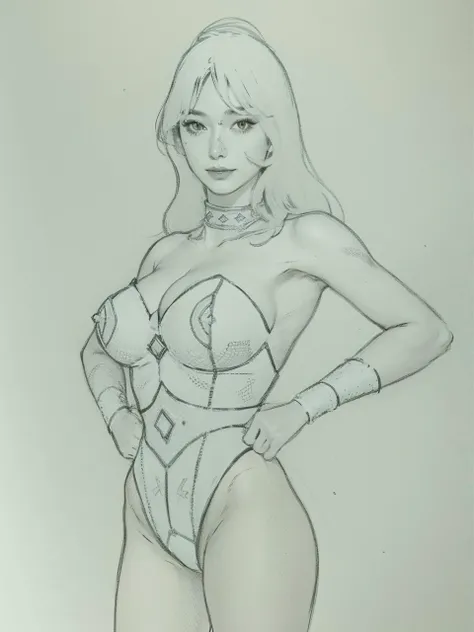 Super heroine, super lady, around 25 years old, pure white leotard, sexy Wonder Woman style bustier, leotard battle suit, pre-battle pose, standing, full body, unparalleled beauty, grace, refined, pure, innocent, adorable, cute, refreshing, smiling, pure, ...