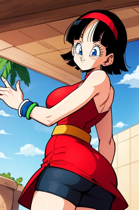 ultra detailed, masterpiece, best quality, solo, soft smile, light smile, videl, dragon ball,
hairband, short hair, red hairband...