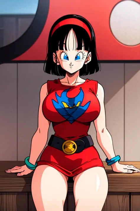 ultra detailed, masterpiece, best quality, solo, soft smile, light smile, videl, dragon ball,
hairband, short hair, red hairband...