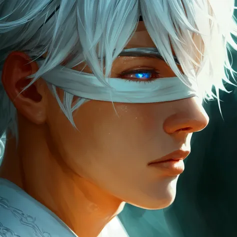 a beautiful men with white hair blind, wearing a headband over her eyes, anime style, detailed face, detailed eyes, detailed anatomy, detailed clothing, masterpiece, ultra-detailed, 4k, cinematic lighting, vibrant colors, dramatic lighting, highly detaille...