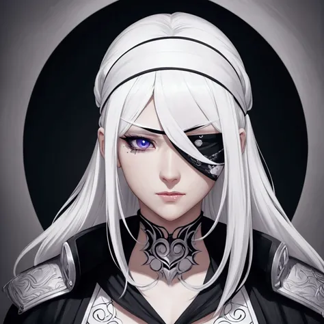 a beautiful men with white hair blind, wearing a headband over her eyes, anime style, detailed face, detailed eyes, detailed ana...