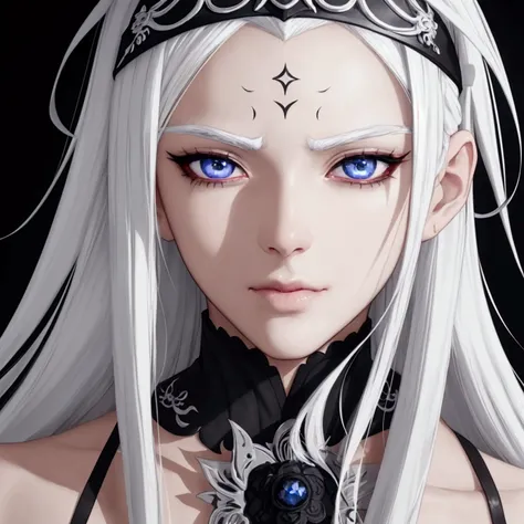 a beautiful men with white hair blind, wearing a headband over her eyes, anime style, detailed face, detailed eyes, detailed anatomy, detailed clothing, masterpiece, ultra-detailed, 4k, cinematic lighting, vibrant colors, dramatic lighting, highly detaille...