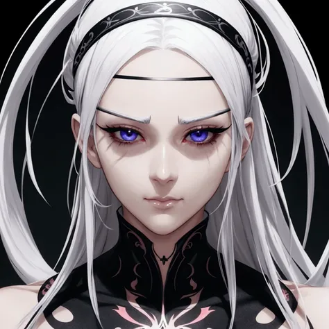 a beautiful men with white hair blind, wearing a headband over her eyes, anime style, detailed face, detailed eyes, detailed ana...