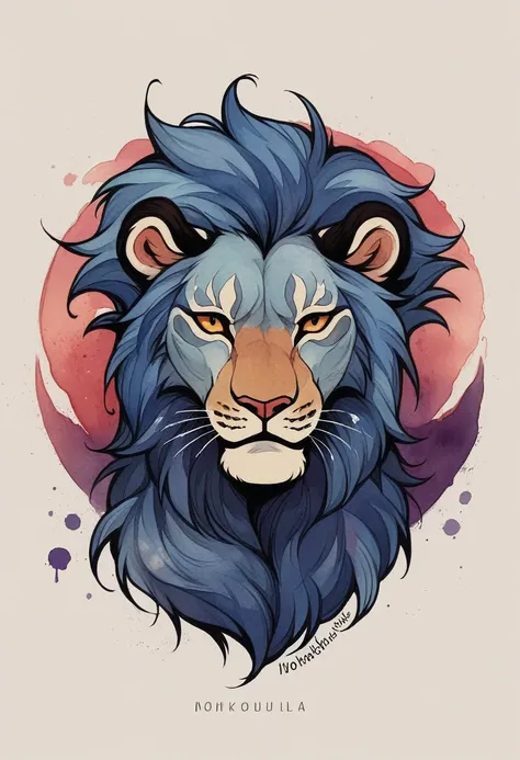 High quality, logo style, watercolor, with 3D effect, as if puff printing. Powerful logo with strong, dark colors, of a Lion. Monochromatic background, by yukisakura, incredible and original colors of the species. High-Density Printing: "a robust, well-def...