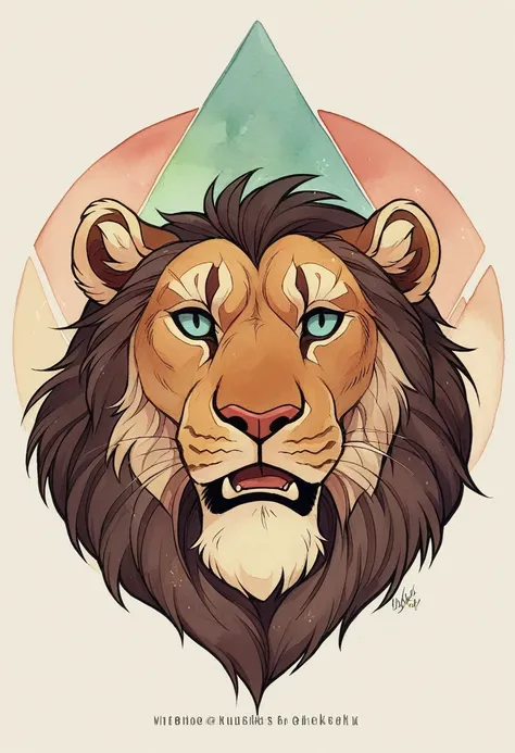 High quality, logo style, watercolor, with 3D effect, as if puff printing. Powerful logo with strong, dark colors, of a Lion. Monochromatic background, by yukisakura, incredible and original colors of the species. High-Density Printing: "a robust, well-def...