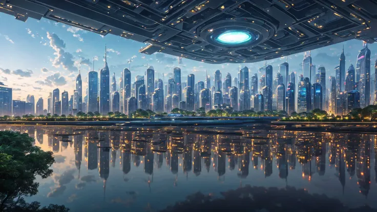 (Best quality,4K,8K,A high resolution,Masterpiece:1.2),Ultra-detailed,(Realistic,Photorealistic,photo-realistic:1.37),Futuristic floating city,Futuristic technology,Huge urban high-tech tablet platform,Airship,Floating in the sky,Futuristic city,Small airs...