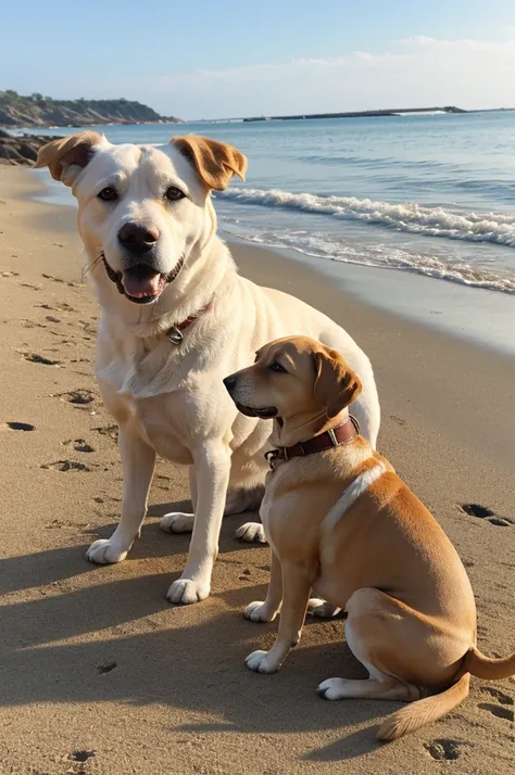 White Pincher dog with brown patch on the face with shirt and name Kira watching the sea 